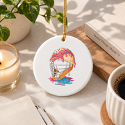 Baseball Catcher Helmet Ice Cream Drip Glass Ornament - Material: Circle Ceramic Ornament
