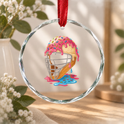 Baseball Catcher Helmet Ice Cream Drip Glass Ornament - Material: Circle Glass Ornament