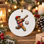 Baseball Gingerbread Christmas Sports Glass Ornament - Material: Circle Ceramic Ornament