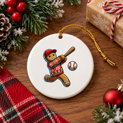 Baseball Gingerbread Christmas Sports Glass Ornament - Material: Circle Ceramic Ornament