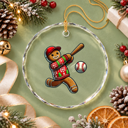 Baseball Gingerbread Christmas Sports Glass Ornament - Material: Circle Glass Ornament