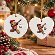 Baseball Gingerbread Christmas Sports Glass Ornament - Material: Heart Ceramic Ornament