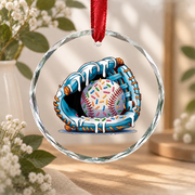 Baseball Glove Ice Cream Drip Player Glass Ornament - Material: Circle Glass Ornament