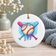 Baseball Home Plate Ice Cream Drip Glass Ornament - Material: Circle Ceramic Ornament