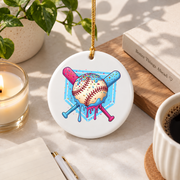 Baseball Home Plate Ice Cream Drip Glass Ornament - Material: Circle Ceramic Ornament