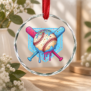 Baseball Home Plate Ice Cream Drip Glass Ornament - Material: Circle Glass Ornament