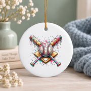 Baseball Home Plate Ice Cream Gift Glass Ornament - Material: Circle Ceramic Ornament