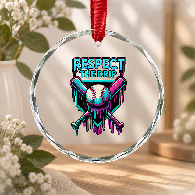 Baseball Ice Cream Drip Creative Gift Glass Ornament - Material: Circle Glass Ornament