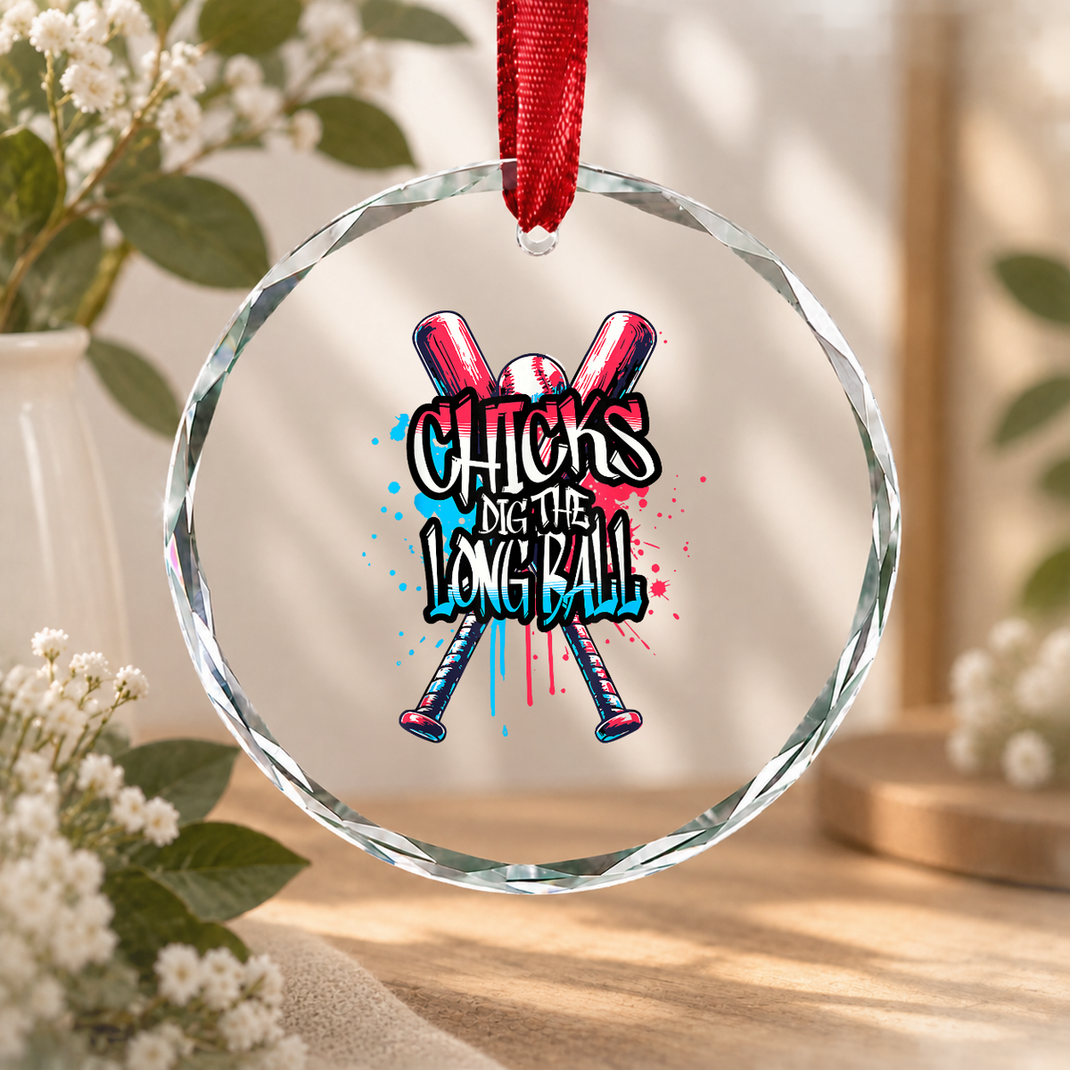 Baseball Ice Cream Drip Long Ball Gift Glass Ornament - Material: Circle Glass Ornament