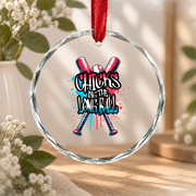 Baseball Ice Cream Drip Long Ball Gift Glass Ornament - Material: Circle Glass Ornament