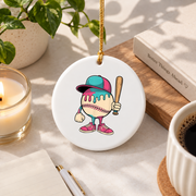 Baseball Ice Cream Drip Sports Theme Glass Ornament - Material: Circle Ceramic Ornament