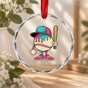 Baseball Ice Cream Drip Sports Theme Glass Ornament - Material: Circle Glass Ornament