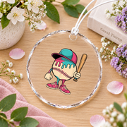 Baseball Ice Cream Drip Sports Theme Glass Ornament - Material: Circle Glass Ornament