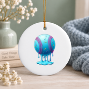 Baseball Ice Cream Melted Style Sports Glass Ornament - Material: Circle Ceramic Ornament
