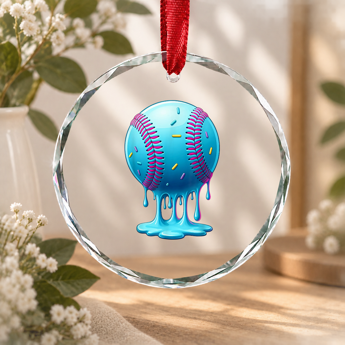 Baseball Ice Cream Melted Style Sports Glass Ornament - Material: Circle Glass Ornament