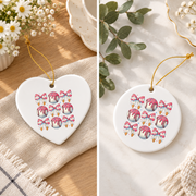 Baseball Lover Coquette Bow Sports Gift Decoration Glass Ornament - Material: Heart Ceramic Ornament
