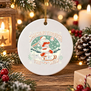 Baseball Player Santa Snow Glass Ornament - Material: Circle Ceramic Ornament