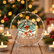 Baseball Player Santa Snow Glass Ornament - Material: Circle Glass Ornament