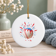 Baseball Red White Blue Fireworks Sports Glass Ornament - Material: Circle Ceramic Ornament