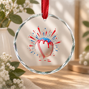 Baseball Red White Blue Fireworks Sports Glass Ornament - Material: Circle Glass Ornament
