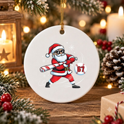 Baseball Santa 67 Christmas Glass Ornament - Material: Circle Ceramic Ornament