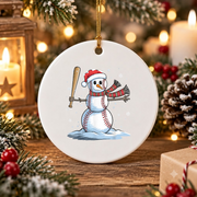Baseball Snowman Christmas Sports Glass Ornament - Material: Circle Ceramic Ornament