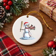 Baseball Snowman Christmas Sports Glass Ornament - Material: Circle Ceramic Ornament