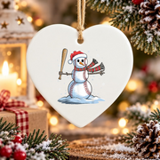 Baseball Snowman Christmas Sports Glass Ornament - Material: Heart Ceramic Ornament