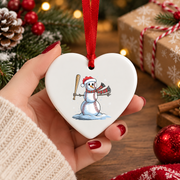 Baseball Snowman Christmas Sports Glass Ornament - Material: Heart Ceramic Ornament