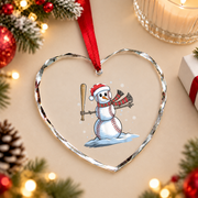 Baseball Snowman Christmas Sports Glass Ornament - Material: Heart Glass Ornament
