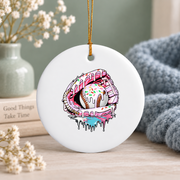 Baseball Softball Glove Ice Cream Drip Glass Ornament - Material: Circle Ceramic Ornament