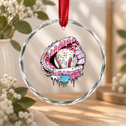 Baseball Softball Glove Ice Cream Drip Glass Ornament - Material: Circle Glass Ornament
