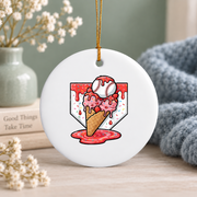 Baseball Strawberry Ice Cream Player Glass Ornament - Material: Circle Ceramic Ornament