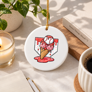 Baseball Strawberry Ice Cream Player Glass Ornament - Material: Circle Ceramic Ornament