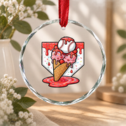 Baseball Strawberry Ice Cream Player Glass Ornament - Material: Circle Glass Ornament