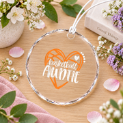 Basketball Auntie Heart Gift Glass Ornament - Material: Circle Glass Ornament