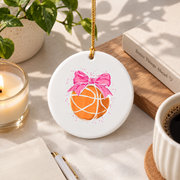 Basketball Coquette Bow Cute Player Gift Decoration Glass Ornament - Material: Circle Ceramic Ornament