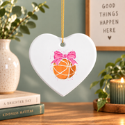 Basketball Coquette Bow Cute Player Gift Decoration Glass Ornament - Material: Heart Ceramic Ornament