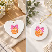 Basketball Coquette Bow Cute Player Gift Decoration Glass Ornament - Material: Heart Ceramic Ornament