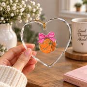 Basketball Coquette Bow Cute Player Gift Decoration Glass Ornament - Material: Heart Glass Ornament