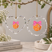 Basketball Coquette Bow Cute Player Gift Decoration Glass Ornament - Material: Heart Glass Ornament