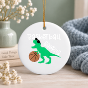 Basketball Dinosaur Dino Lover Sports Gift Glass Ornament - Material: Circle Ceramic Ornament