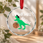 Basketball Dinosaur Dino Lover Sports Gift Glass Ornament - Material: Circle Glass Ornament