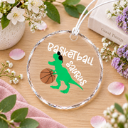 Basketball Dinosaur Dino Lover Sports Gift Glass Ornament - Material: Circle Glass Ornament
