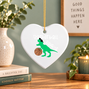 Basketball Dinosaur Dino Lover Sports Gift Glass Ornament - Material: Heart Ceramic Ornament