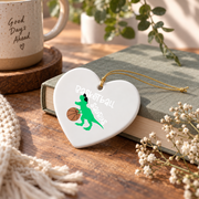Basketball Dinosaur Dino Lover Sports Gift Glass Ornament - Material: Heart Ceramic Ornament