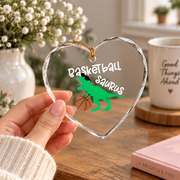 Basketball Dinosaur Dino Lover Sports Gift Glass Ornament - Material: Heart Glass Ornament