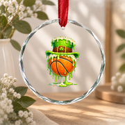 Basketball Ice Cream Drip Leprechaun Theme Glass Ornament - Material: Circle Glass Ornament
