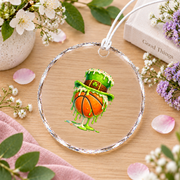 Basketball Ice Cream Drip Leprechaun Theme Glass Ornament - Material: Circle Glass Ornament