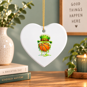 Basketball Ice Cream Drip Leprechaun Theme Glass Ornament - Material: Heart Ceramic Ornament